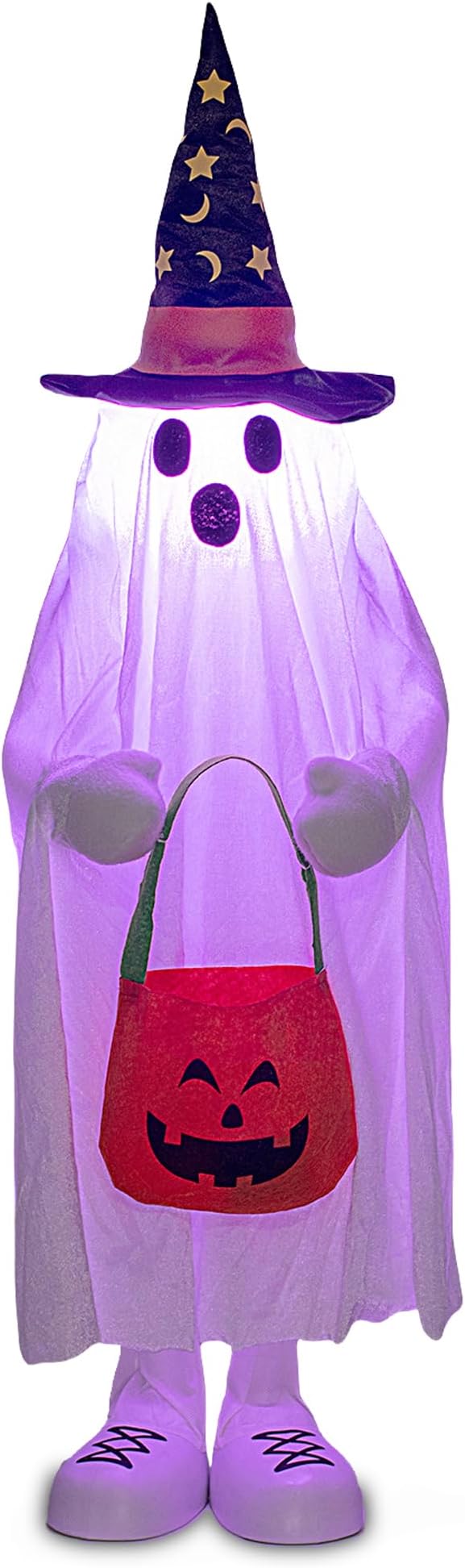 37" Cute Front Porch Light Up Halloween Ghost Décor, Kids Standing Trick or Treat Indoor and Outdoor Decorations-Star Moon-Ruum Studio Home