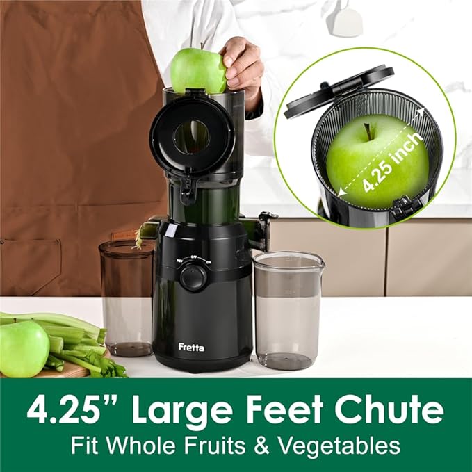Cold Press Juicer Machines Slow Masticating Juicer Machines with 1.1 L Large Feed Chute Fit Whole Fruits and Vegetables Easy Clean Self Feeding,High Juice Yield,BPA Free (Ink-black)-Ruum Studio Home