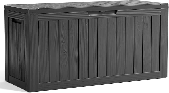 80 Gallon Resin Deck Box, Lockable Outdoor Storage Box for Patio Cushions Storage Furniture,Garden Tools, Pool Supplies, Weatherproof and UV Resistant- Black (80 Gallon)-Ruum Studio Home