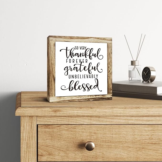 Thankful Grateful Blessed Sign, Inspirational Wood Sign, Wooden Plaques Signs Table Decor, Rustic Desk Decorate, Christian Home Decorate, Appreciation Gift, Mom Gift, Farmhouse Signs-Ruum Studio Home