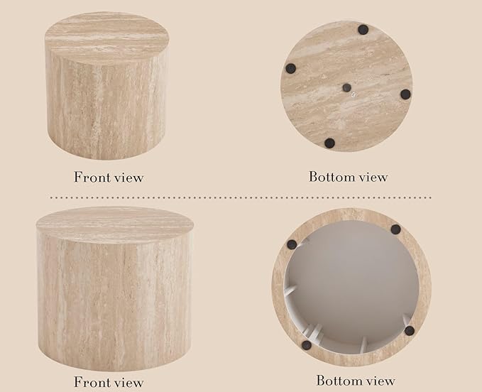 CIMOTA Round Wood Nesting Coffee Table Set of 2, Modern Circle Travertine End Side Table Sets for Living Room, Light Wooden Color/No Assembling-Ruum Studio Home