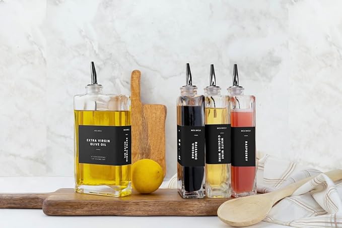 Molimoli Olive Oil Dispenser Bottle for Kitchen, Automatic Pourer, Glass Thin Bottle Dispenser for Kitchen, Olive Oil Cruet, | Set of 2 - Black-Ruum Studio Home