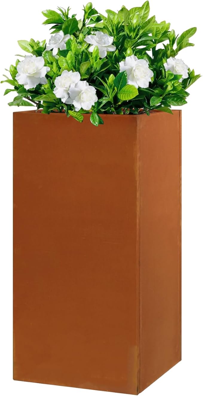 Corten Steel Metallic Heavy Planter for Outdoor Plants 14"x14"x30" Metal Planter Spliced Flower Pot with Partitions for Outside,Indoor,Garden (Corten, 14 * 14 * 30)-Ruum Studio Home