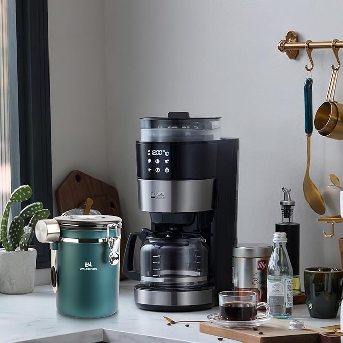 Coffee Canister Airtight Storage Container Stainless Steel Air Tight Coffee Jar with Scoop, Date Tracker CO2 Release Valve for Dry Food, Beans, Ground, Tea, Flour, Cereal and Sugar (Green)-Ruum Studio Home