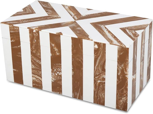 Handicrafts Home Handmade Chevron Pattern Decorative Box - Storage Organizer, Decor Centrepiece, Memory Keepsakes, Home Decor - Boho Style Treasure Box, Multipurpose Gift - Brown, 10x5x5-Ruum Studio Home