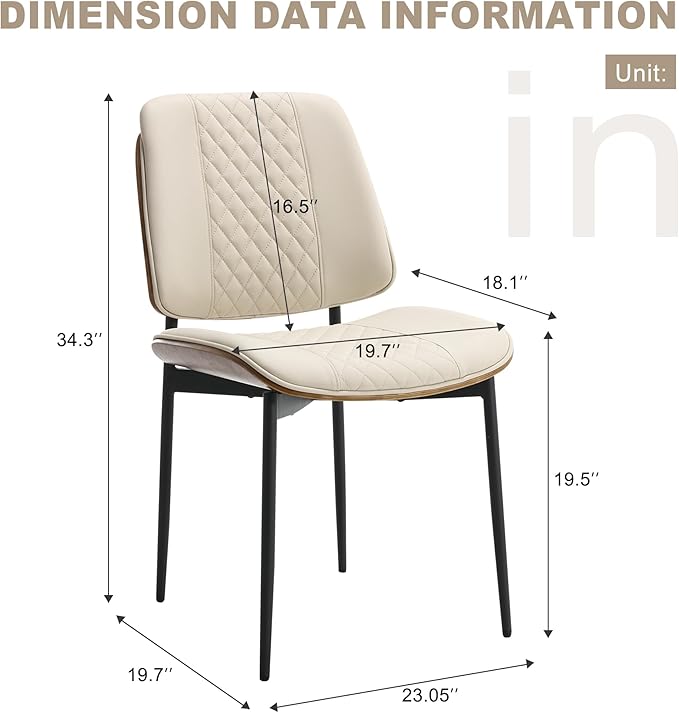 BV Dining Chairs Set of 4, PU Leather Armless Kitchen Chair in Modern Walnut Style, Mid Century Bentwood Side Chair with Metal Legs, Retro Accent Guest Chair for Kitchen Dining Room(Beige)-Ruum Studio Home