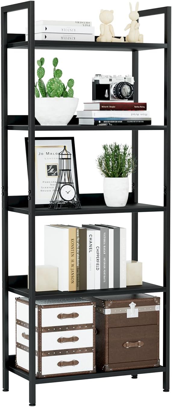 NUMENN Bookshelf, 5 Tier Bookshelves, Home Office Bookcase Shelf Storage Organizer, Free Standing Storage Shelving Unit for Bedroom, Living Room and Home Office, Black-Ruum Studio Home