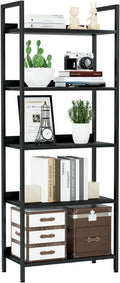 NUMENN Bookshelf, 5 Tier Bookshelves, Home Office Bookcase Shelf Storage Organizer, Free Standing Storage Shelving Unit for Bedroom, Living Room and Home Office, Black-Ruum Studio Home