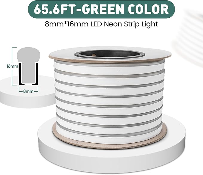 GZBtech Flexible LED Neon Rope Lights 66FT,AC 110-120V Waterproof Strip Light, 120 LEDs/M Cuttable Connectable Neon Lighting for Indoor Outdoor Home Decor/Commercial Building Use-Green 20M-Ruum Studio Home