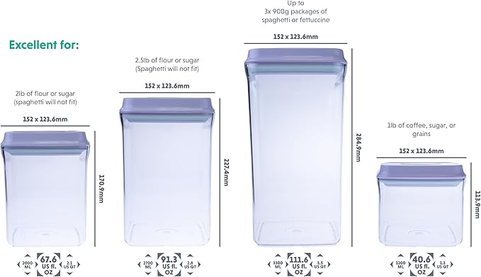 BopTop (4pc Set) Airtight Food Storage Container – Mechanical Silicone Seal Canister - BPA-Free Stackable - 1.3Qt/2.1Qt/2.8Qt/3.5Qt-Ruum Studio Home
