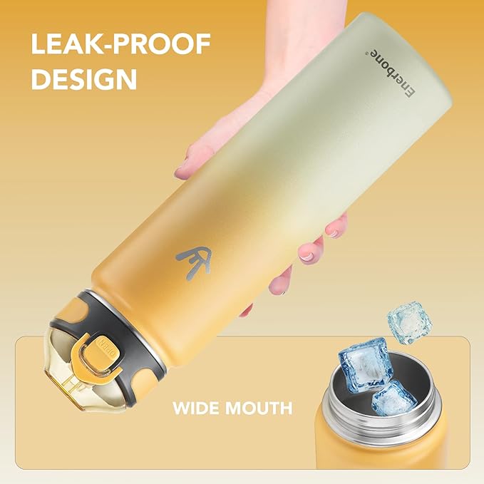 Enerbone 32 oz Insulated Water Bottle, Stainless Steel Bottle with Carrying Strap, Double-Wall Vacuum Insulation Design, Leakproof Sports Bottle with Straw, Keep Drinks Cold or Hot for Hours-Ruum Studio Home