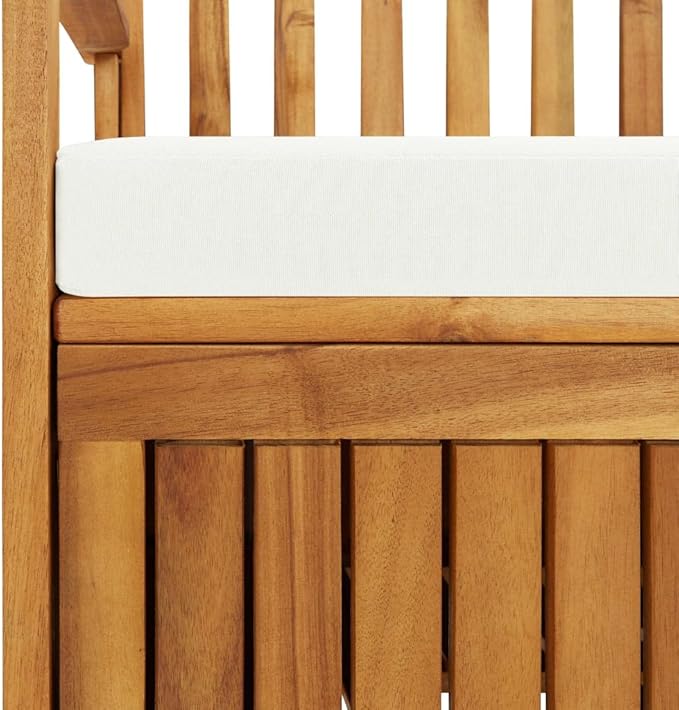 vidaXL Solid Acacia Wood Outdoor Storage Bench with Backrest, Armrests, and Cushion - 47.2"x24.8"x33.1" Rustic Patio Furniture with Large Storage Compartment-Ruum Studio Home