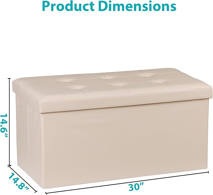 SUPER DEAL Folding Storage Ottoman Bench, 30 Inches Footrest Storage Bin with Padded Seat, Entryway Shoe Bench for Living Room Bedroom, 30"x15"x15", Faux Leather, Beige-Ruum Studio Home
