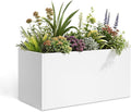 Galvanized Steel Garden Planter - White Matt Galvanized Metal Planter Box - Modern Metallic Heavy Planter - Indoor & Outdoor, Commercial & Residential (White, L36 x W12 x D16)-Ruum Studio Home
