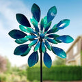 Large Wind Spinners - Decorative Garden Whirligigs - Durable Metal Flower Art - Ideal for Yard Decor and Gifts - Outdoor Accessories - Designed for Patios & Landscapes Blue 24"W x 84"H-Ruum Studio Home