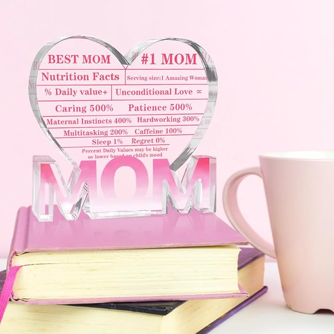 Mothers Day Gifts Best Mom Gifts -Gifts for Mom from Daughter Son - Best Mom Ever Gifts Unique Mother Birthday Acrylic Heart-Shaped Plaque Desk Decorations Present for Mom Christmas Anniversary-Ruum Studio Home