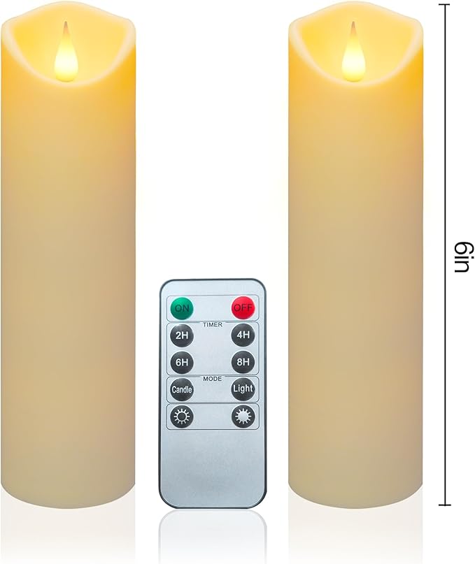 Aignis 2pcs Flameless LED Candles Battery Operated with 10-Key Remote Timer, Indoor Heat Resistant, 3D Wick with Warm Flickering Glow for Cozy Home/Wedding/Holiday Décor (D 2.2" x H 6")-Ruum Studio Home