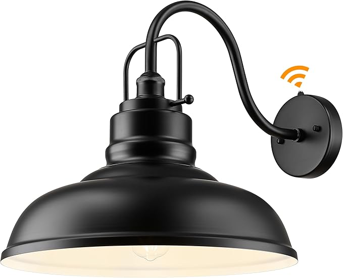 zeyu 18 Inch Dusk to Dawn Outdoor Barn Light, 1-Light Gooseneck Wall Light, Modern Wall Sconce for Garden Garage, Matte Black Finish, 016-1BL-PC BK-Ruum Studio Home