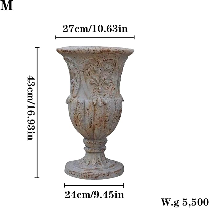 VISIBLE Vintage European Giant Garden Urn Planter, Decorative Cement and Fiber Flower Pot, Make Rust Finished, Wrap Foam Safely Delivered from Los Angeles (Vintage, Medium)-Ruum Studio Home