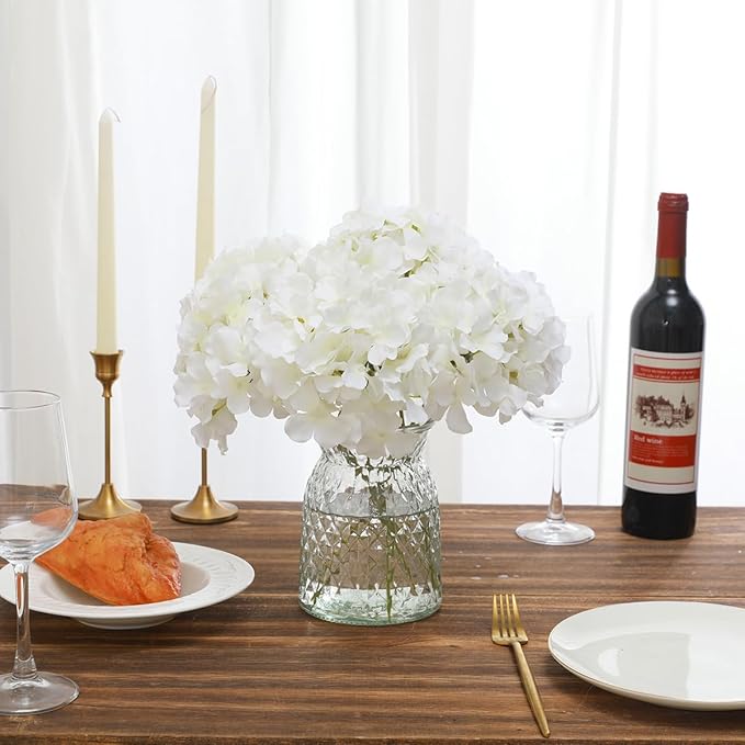 Tifuly Hydrangea Artificial Flowers -12 pcs Realistic Fake Hydrangea Silk Flowers with Stems Faux Hydrangea Flowers Heads for Office Home Party Wedding Centerpiece DIY Floral Decor (White)-Ruum Studio Home