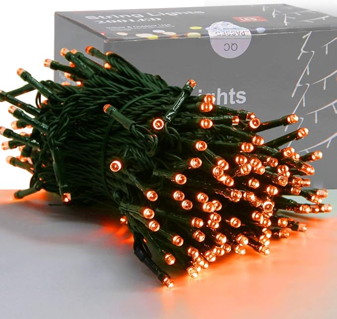 HOME LIGHTING 66FT 200 LED Halloween String Lights, Plug in Green Wire String Light, 8 Lighting Modes Waterproof Fairy Mini Lights for Indoor Outdoor Christmas Wedding Party Decorations (Orange)-Ruum Studio Home