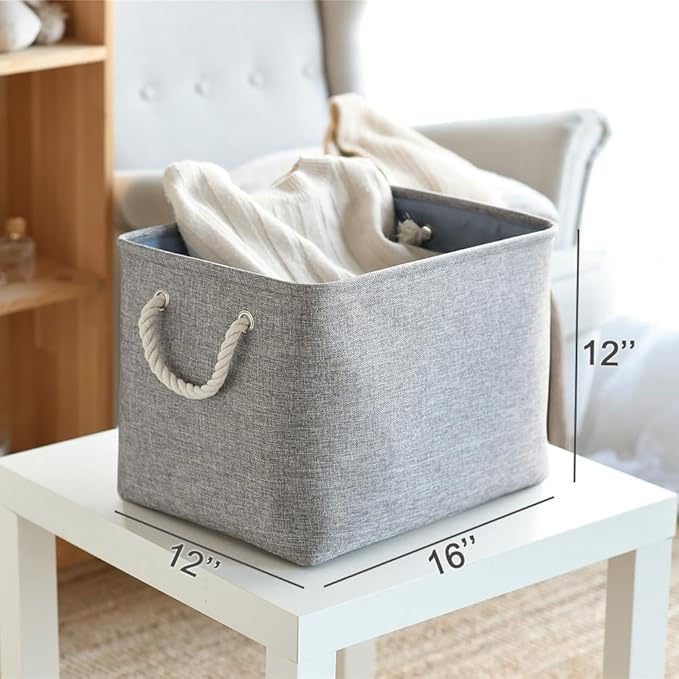 TcaFmac Organization and Storage Basket for Organizing - Large 2 Pack 16x12x12 inch Fabric Storage Cubes, Collapsible Storage Bins for Shelves Closet Gift Cloth Toy Books Baby (Grey)-Ruum Studio Home
