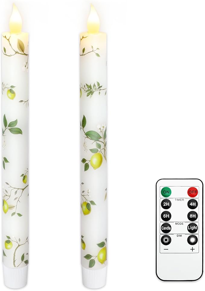 Lemon Flameless Taper Candles with Remote and Timer Flickering Flame Battery Operated Taper Candles for Home Bedroom Wedding Party Fall Christmas Summer Decor 9.6"-Ruum Studio Home