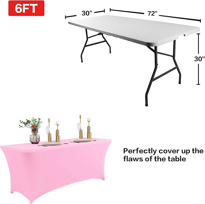 IVAPUPU 6FT Table Cloth for Rectangular Fitted Events Stretch Pink Table Covers Washable Cover Spandex Tablecloth Protector for Party, Wedding, Cocktail, Banquet, Festival-Ruum Studio Home