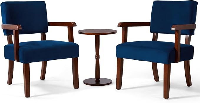 Accent Chair Set of 2 with Table, Living Room Chairs with Velvet Soft Seat & Armrests for Living Room Bedroom Reading Room Waiting Room (Velvet Navy)-Ruum Studio Home