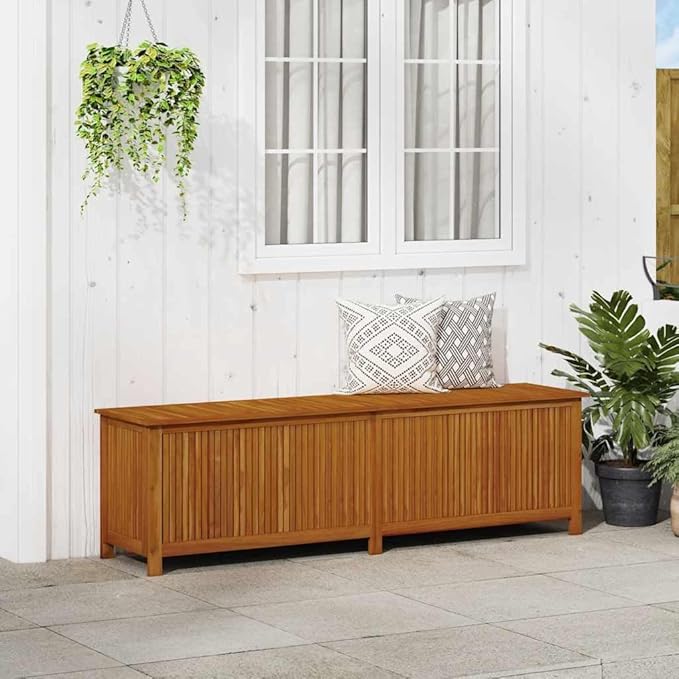 vidaXL Outdoor Storage Box, Deck Box with Gas-Lift Lid, Storage Chest with Water-Resistant Zippered Bag Inside, 78.7''x19.7''x22.8'', Solid Acacia Wood-Ruum Studio Home
