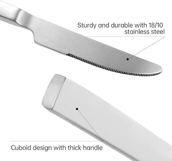 Stainless Steel Flatware Set Hand Forged 18/10 Silverware Set Cutlery Set Silver Cuboid Handle Matte Finished 20 Pieces Service for 4-Ruum Studio Home