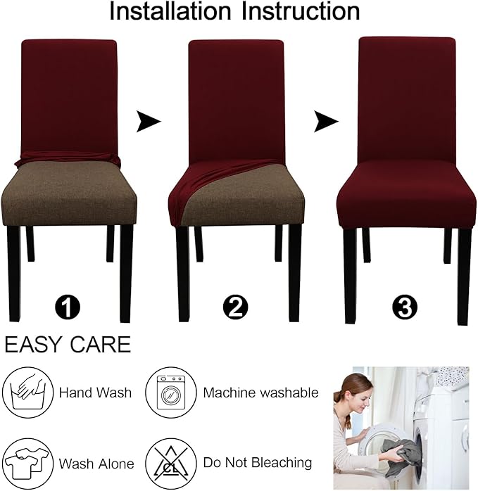 JQinHome 6 Pcs Dining Chair Slipcover,High Stretch Removable Washable Chair Seat Protector Cover for Home Party Hotel Wedding Ceremony (Burgundy)-Ruum Studio Home