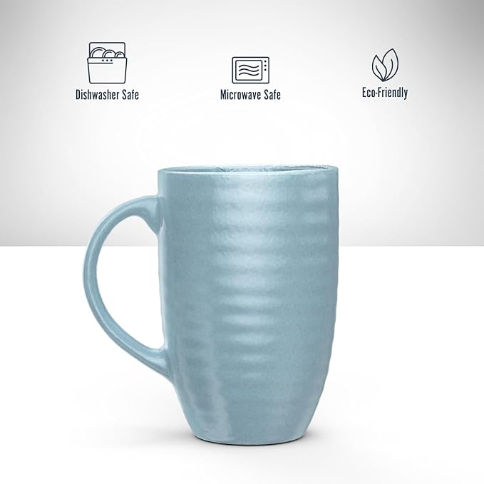 Set of 4 Oversized 20oz Tall Ceramic Latte Coffee Mugs, Gift Set for Cococa, Tea and More. With Large Handles; Dishwasher and Microwave Safe. (Blue)-Ruum Studio Home