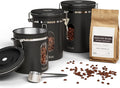 Coffee Canister Set 16 + 22 + 38 oz with Window, Airtight Stainless Steel Kitchen Food Storage Container with Date Tracker and Scoop for Grounds Coffee, Beans, Tea, Flour, Cereal, Sugar, Black-Ruum Studio Home