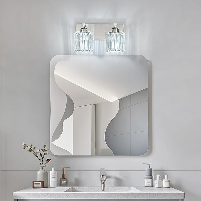 Modern Vanity Light 2-Lights Brushed Nickel Vanity Light Crystal Bathroom Wall Light Bathroom Light Fixtures-Ruum Studio Home