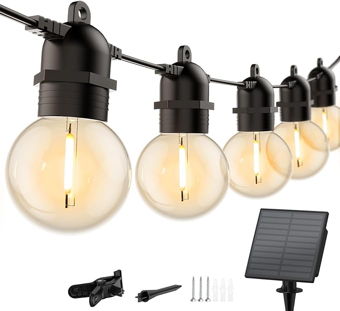 Brightown Outdoor Solar String Lights 34FT - LED G40 Pro Globe Patio Energy Saving with 11 Shatterproof Bulbs, 3 Light Modes Waterproof Hanging Lights for Christmas Outside Garden Backyard Party Decor-Ruum Studio Home