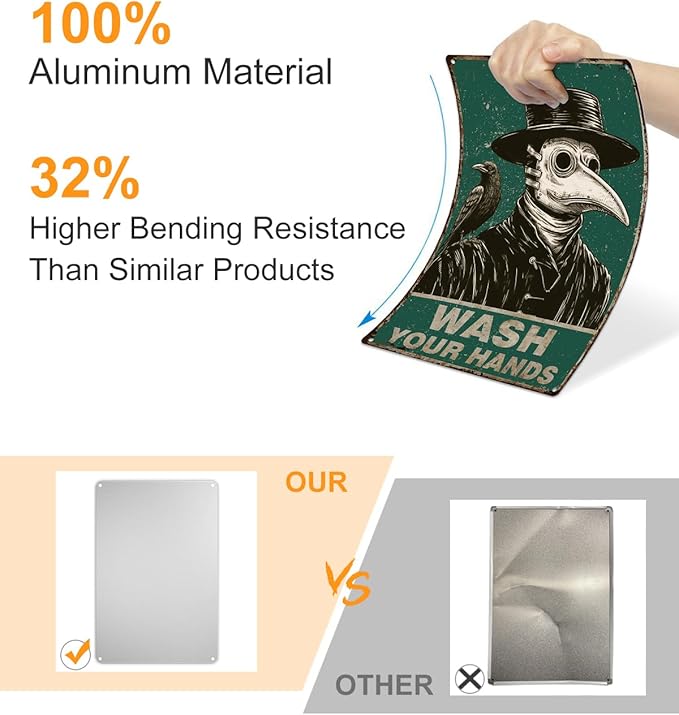 ALKB Halloween Bathroom Decor 8x12 Inch - WASH YOUR HANDS, Gothic Vintage Metal Tin Sign, Novelty Gifts for Men Women Adult-Ruum Studio Home