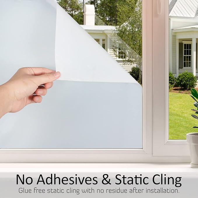 HIDBEA Frosted Window Privacy Film Non-Adhesive, Reusable Window Glass Films Heat Control Self Static Cling Removable Window Stickers for Home Office Living Room(White Frosted, 17.5 Inch x 6.5 Feet)-Ruum Studio Home