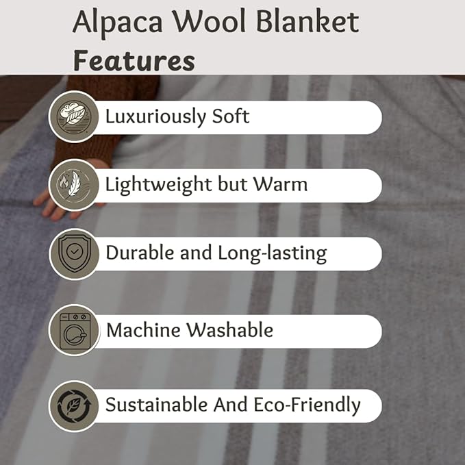 Alpaca Wool Throw Blanket | Super Soft, Lightweight, Breathable and Hypoallergenic | Non-Itchy or Scratchy (Gray White Varicolored, Queen (U.S. Standard))-Ruum Studio Home