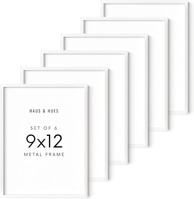 HAUS AND HUES 9x12 White Metal Picture Frames - Features Premium Aluminum, Vertical & Horizontal Hang, Shatterproof Plexiglass - Perfect for Home, Room, Office (9x12 in, White, Set of 6)-Ruum Studio Home
