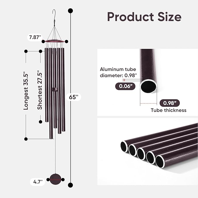 Large Wind Chimes for Outside Deep Tone, 65" Deep Tone Wind Chimes for Outside Porch Garden Patio Balcony Memorial Room Decor, Memorial Sympathy Gift for Loss of Loved One-Ruum Studio Home