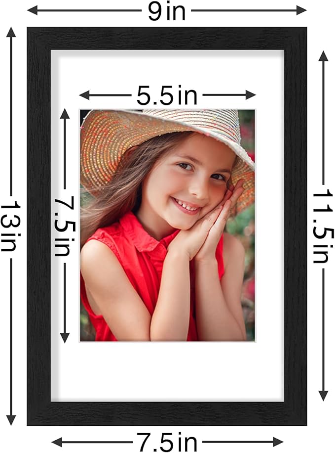 Vittanly 8x12 Picture Frames Set of 9, Shatter Resistant Plexiglass, Display 6x8 Pictures with Mat or 8x12 without Mat, Photo Frames for Wall or Tabletop, Engineered Wood, Black-Ruum Studio Home