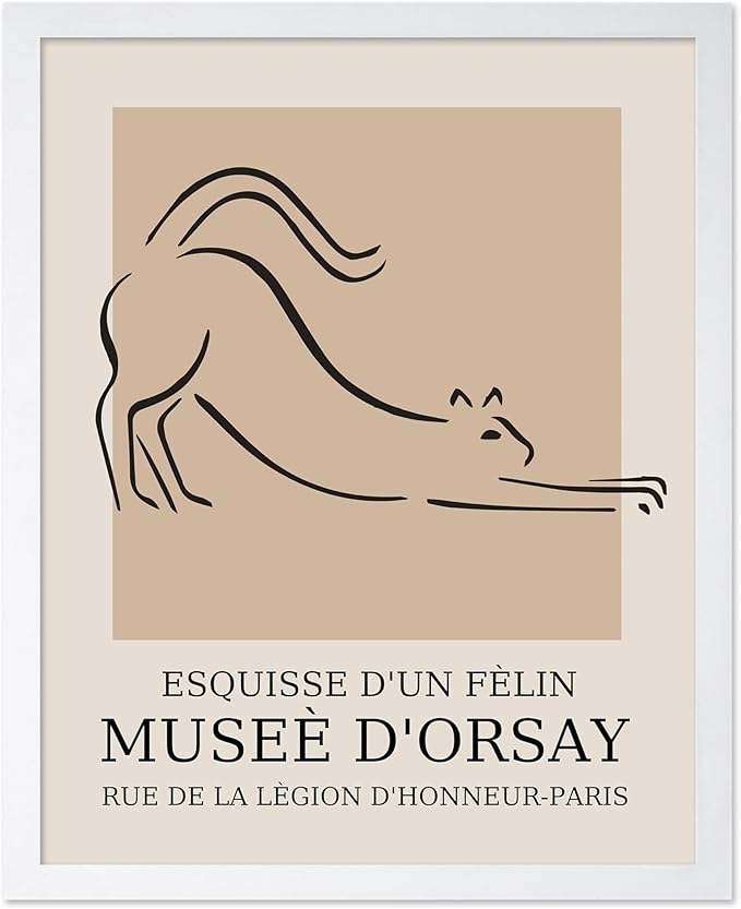 Poster Master Vintage Poster - Retro Minimalist Print - Gift for Artist, Housewarming - Cat, Line Drawing, Sketch, Abstract - Wall Decor for Living Room, Bedroom, 11x14 White Framed-Ruum Studio Home