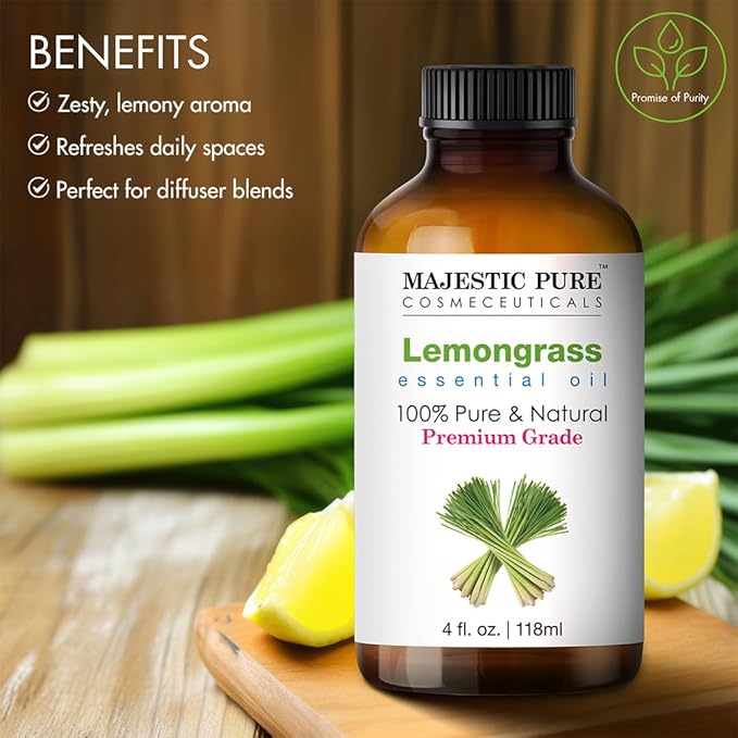Majestic Pure Lemongrass Essential Oil with Glass Dropper - Huge 4 Fl Oz - 100% Pure and Natural Lemongrass Oil - Premium Grade Essential Oils for Diffuser, Aromatherapy, Soap and Candle Making-Ruum Studio Home