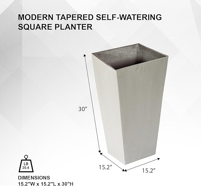 XBrand Modern 30-Inch Tall Square Planter, Tapered, Perfect for Indoor & Outdoor, Patio Decor, Set of 2, Gray-Ruum Studio Home