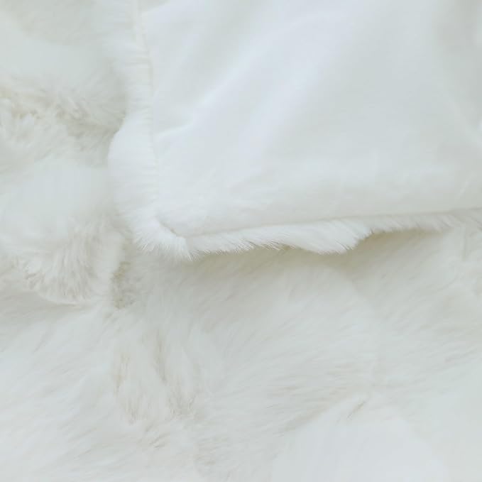 RYNGHIPY Faux Fur Throw Blanket Double Sided Thick and Warm Plush Fluffy Faux Rabbit Fur Decoration for Couch Sofa Chair and Bed Cream Winter Blanket (Ivory, 63''x79'')-Ruum Studio Home