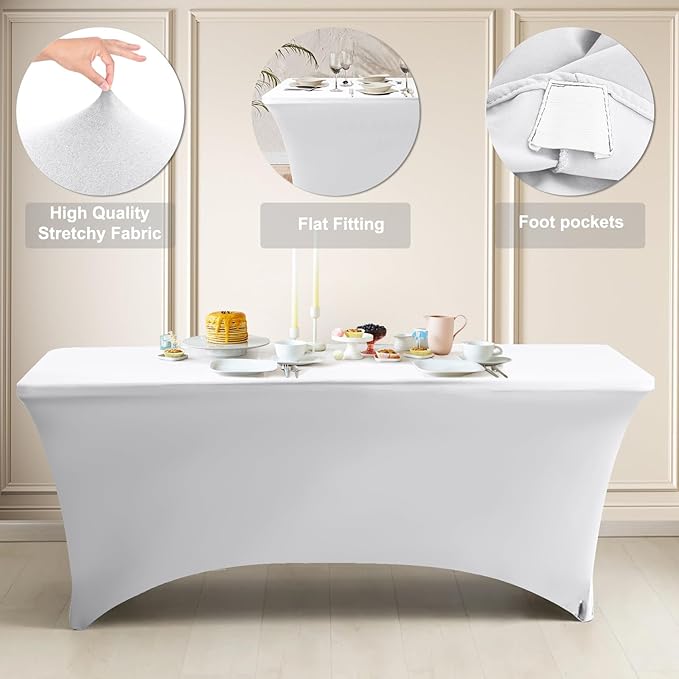 ABCCANOPY 2 Pack 6 FT Off White Spandex Table Cover Stretch Fitted Wrinkle Resistant Tablecloth Reuse for Rectangular Folding Table Patry Event Wedding Banquet Protector-Ruum Studio Home