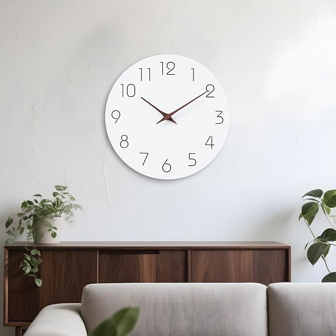 Mosewa Wall Clock 12 Inch Silent Non Ticking Battery Operated Wooden White Modern Office Simple Minimalist Clock Decorative for Kitchen Home Bathroom Living Room-Ruum Studio Home