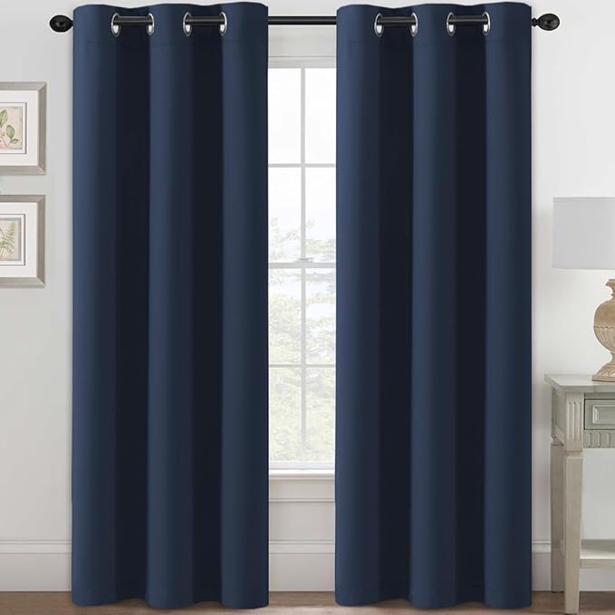 H.VERSAILTEX Blackout Curtains for Bedroom Thermal Insulated Room Darkening Living Room Curtains 84 Inch Long Grommet Privacy Protection Window Curtain Panels/Drapes for Nursery, 2 Panels, Navy Blue-Ruum Studio Home