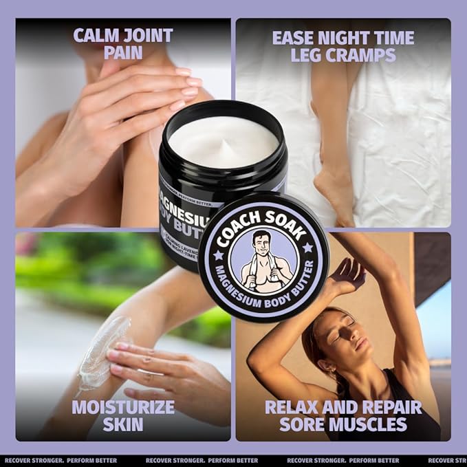 Coach Soak Recovery Bath Soak & Nighttime Magnesium Body Butter Bundle - Calming Lavender Scent - 3lb Bath Salts & 8oz Body Cream with Essential Oils, Magnesium & Shea Butter-Ruum Studio Home